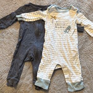 Carter's Blue and White Striped Dinosaur Footies